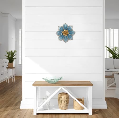 10" Metal Flowers Wall Decor, Blue & Gold 3D Floral Metal Wall Art Decor for Inoor & Outdoor Use, Vintage & Modern Walls Arts for Bathroom, Living Room, Bedroom, Office, Garden, Patio, Porch, 1 Piece - color: # 1 Blue and Gold
