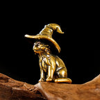 CHOVY Retro Handcrafted Witch Cat Ornament - 100% Solid Brass Desk Decor | Enchanting Feline Sculpture with Wizard Hat Unique Gift for Cat Lovers & Magic Enthusiasts - style: Wizard Cat