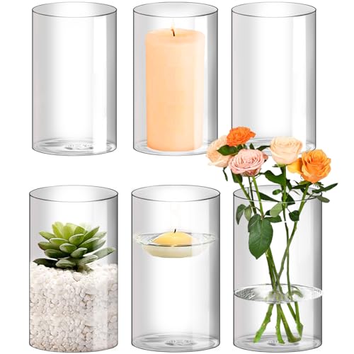 Hurricane Candle Holder,Open Ended Glass Candleholder Multiple Size Choices,Clear Cylinder Glass Candle Holder for Wedding Centerpieces(6 PCS,3 PCS H:6" D:4",3PCS H:5.5" D:3.3") - size: 3 PCS H:6" D:4",3PCS H:5.5" D:3.3"