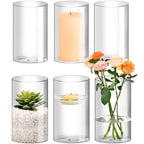 Hurricane Candle Holder,Open Ended Glass Candleholder Multiple Size Choices,Clear Cylinder Glass Candle Holder for Wedding Centerpieces(6 PCS,3 PCS H:6" D:4",3PCS H:5.5" D:3.3") - size: 3 PCS H:6" D:4",3PCS H:5.5" D:3.3"