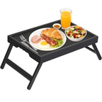 Artmeer Bed Tray Table with Folding Legs,Bamboo Breakfast in Bed for TV Table, Laptop Computer Tray,Eating,Snack Tray(Black) Large Size - color: Black, size: Large