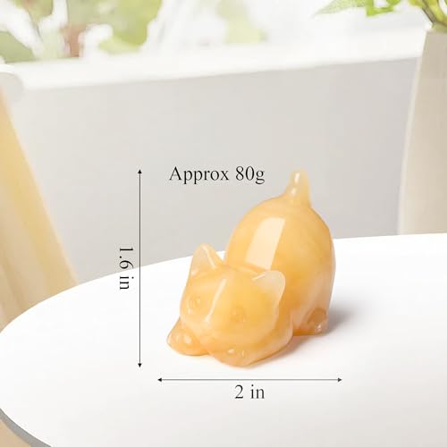 2" Yellow Topaz Cat Crystal Statue Figurines for Healing Crystals Spiritual Stone Sculpture Lazy Cute Carved Natural Gemstones Home Office Statue Decor Cat Lover Gifts for Women Lovers - color: Yellow-topaz