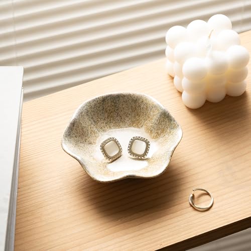 Ceramic Ring Dish, Jewelry Dish Holder, Small Trinket Tray Plate for Earrings Rings Necklaces Keys, Gift for Mom Friend Sister on Birthday Mother's Day Christmas (Camel Surface) - color: Camel Surface