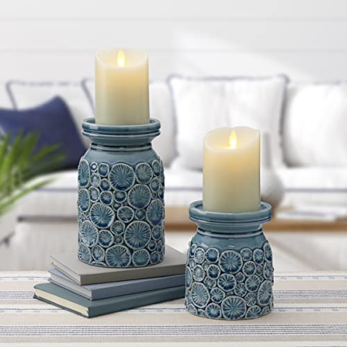 Fitz & Floyd Fitz and Floyd Coastal Home Seashell Pillar Candleholder, Aqua