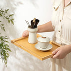 2 Pcs 8.7 Inch x 5.1 Inch Trinket Tray, Bamboo, for Serving Trays Towel Storage Dish Plate Tea Fruit Trays Jewelry Plate Decorative Storage Tray (S)