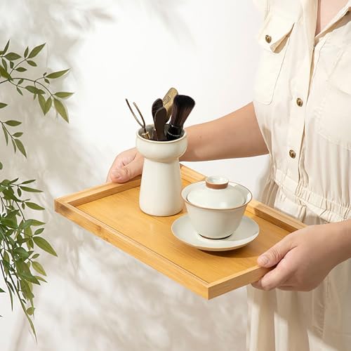 2 Pcs 8.7 Inch x 5.1 Inch Trinket Tray, Bamboo, for Serving Trays Towel Storage Dish Plate Tea Fruit Trays Jewelry Plate Decorative Storage Tray (S)
