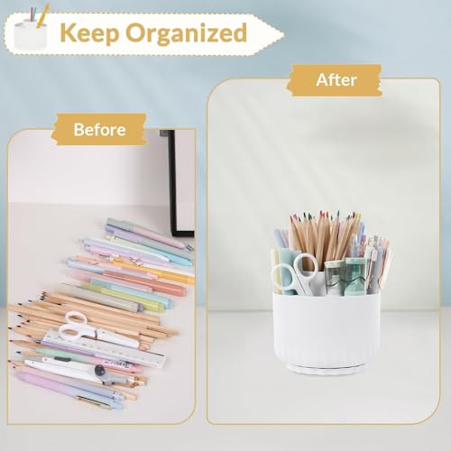 SKYDUE 360 Degree Rotating Desk Organizer, Dual-Purpose Pencil Pen Holder for Desk, Rotating Pencil Cup, Office Supplies, Desk Decor for Office, School, Home - color: Pure White