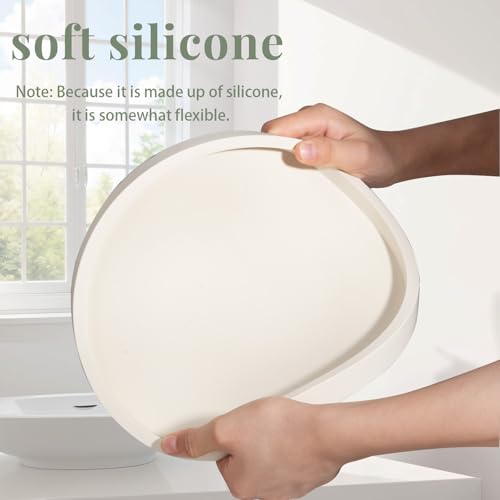 Silicone Bathroom Tray Round Vanity Tray Decorative Soap Holder Kitchen Countertop Organizer Coffee Table Decor for Candle, Perfume, Plant, 10 Inch, Beige - color: Beige, size: 10"
