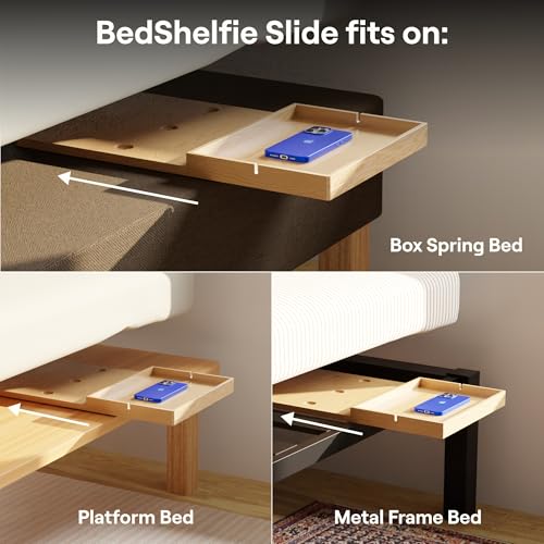 BedShelfie Bedside Shelf for Bunk Bed & Top Bunk, College Dorm Room & Loft Nightstand, Floating Bed Side Table Tray Storage - Natural Wood Slide - color: Natural Bamboo