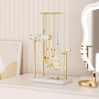 SZQINJI 5 Tier Jewelry Holder Organizer, Gold Jewelry Stand with Velvet Bracelet Holder, Adjustable Height Jewelry Display for Necklaces, Bracelets, Earrings, Rings, Gift Idea for Women, White - color: White