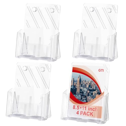 GTI Acrylic Brochure Holder 8.5 x 11 inch, 4 Packs Brochure Display Stand for 4’’ Trifold Pages, Clear Flyer Display Holder for Magazine, Pamphlet, Booklets, Menu,Journals