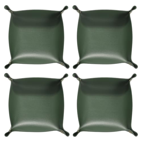 HARFINGTON 4pcs PU Leather Valet Tray Unisex Folding Small Catchall Tray Portable Entryway Table Tray Nightstand Bedside Desk Tray for Key Wallet Watch Coin Jewelry Dice, Green - color: Green