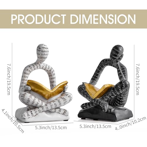 Bookends for Shelves, Decorative Book Ends, Heavy Duty Book Stoppers, Thinker Statue Decor, Modern Home Office Decoration Bookshelf Accessories