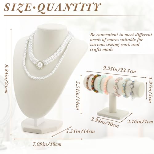 Huquary 6 Pcs Jewelry Display Set Necklace Display Stand T Bar Bracelet Holder Jewelry Bust for Home Store Trade Show(Beige) - color: Beige