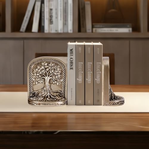 Tree of Life Bookends, Antique Bronze 2 Non-Skid Heavy Decorative Bookends for Shelves Or Bookcase, Elegant Bookends for Library Office Decor, Home Décor Gift - color: Antique Bronze