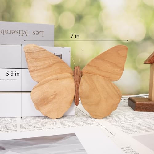 Telinego 2 Pack Handmade Wooden Butterfly Wall Art Hanging Decor Butterflies Wall Art Hanging Sculpture for Bedroom Bathroom Living Room Butterfly Home Decoration for Kids Baby Nursery Room Decor - color: Reddish-Brown