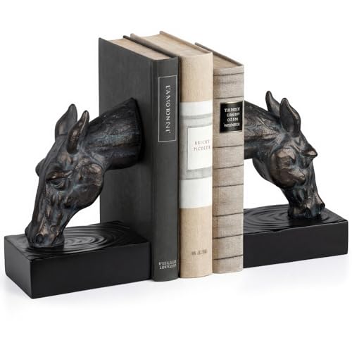 Book Ends for Shelves, Horse Decorative Bookends for Heavy Books, Heavy Duty Book Ends with Anti-Slip Base Book Stopper for Shelves Books Home Office Decor (Bronze) - color: Bronze