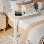 SANODESK Medical Adjustable Overbed Bedside Table with Hidden Casters, Pneumatic Mobile Laptop Computer Standing Desk Cart Overbed Table with Tray, Hospital and Home Use(27.6" W x 15.7" D, White) - color: White, size: Small