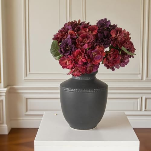 Farmhouse Ceramic Vase for Living Room Bedroom Black 7.45'' Flower Bouquet Vase for Fake Plant Home Decor Office Fireplace Centerpieces Rustic Retro Vintage Modern Gift Decoration - color: Black