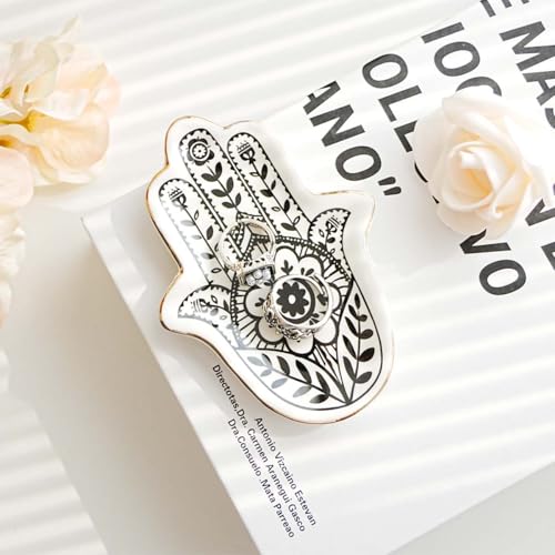 Gifts For Women Hand Ceramic Jewelry Dish Tray, Vanity Ring Dish Ceramic Jewlery Trays Trinket Ring Holder,Room Decor Aesthetic,Decorative Vanity Key Tray (Hand) - style: Hand