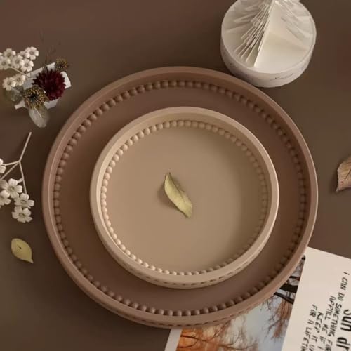 2PCS Round Resin Tray Mold with Bead Edges,Jewelry Trinket Plate Candle Holder Mold DIY Art Craft Christmas Home Decor (Round)