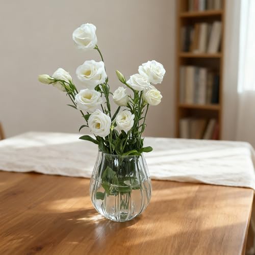 Flower-Shaped Wide Mouth Glass Vase - 6.7" Tall Transparent Vase, Ideal for Fresh Flowers/Floating Tealights, Home Display (Living Room/Bedroom), Wedding Centerpieces & Holiday Decor - color: Clear, size: 05
