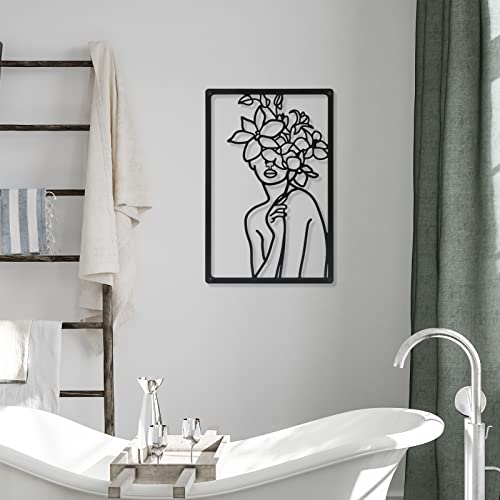 CHENGU 3 Pieces Metal Minimalist Abstract Woman Wall Art Line Drawing Wall Art Decor Single Line Female Home Hanging for Kitchen Bathroom Living Room - style: Floral Style