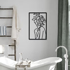 CHENGU 3 Pieces Metal Minimalist Abstract Woman Wall Art Line Drawing Wall Art Decor Single Line Female Home Hanging for Kitchen Bathroom Living Room - style: Floral Style