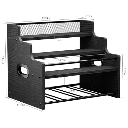 KLM 4-Tier Wood Display Shelf, Black Modern Bottle Organizer, Countertop Bar Stand for Liquor, Coffee Syrup, (Black) - color: Black