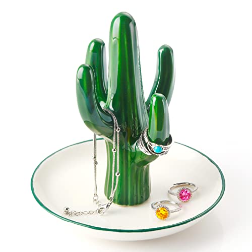 PUDDING CABIN Cactus Ring Holder Green Jewelry Dish for Rings Earrings Bracelets Necklace Organizer, Cactus Gift for Women Birthday Wedding Graduation Christmas Valentines, Room Decor Aesthetic - style: Tall Cactus