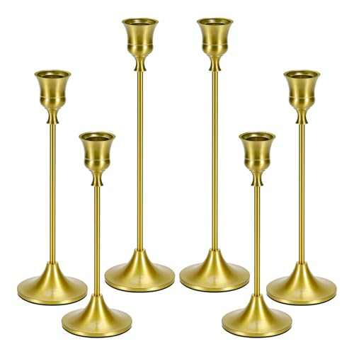 Candle Holder Gold Taper Candlestick Holders - Table Décor Brass Golden Pillar Candle Sticks Holder Set of 6, Antique Fireplace Decor Tapered Bulk Candelabra for Wedding, Christmas - color: Brass Gold