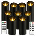 kakoya Flickering Flameless Candles, Battery Operated Plastic LED Pillar Candles with Remote Control and Timer, Set of 9 (Black) - color: Black