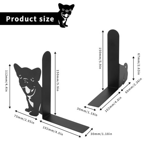 Book Ends, 1 Pair Cute Dog Metal Bookends, Creative Decorative Book Holders for Home Office Bookshelf, Dog Lovers Gifts, Library Desk Book Stopper for Shelves, French Bulldog - style: French Bulldog