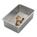 Kirecoo Stainless Steel Cat Litter Box XXL- Metal High Sided Cat Pan, Large Stainless Steel Box, Indoor Litter Tray, Non Stick, No Smell, Easy to Clean, Pet Toilet Supplies for Kitten, Kitty, Rabbit - size: 23.43" L x 15.55" W x 7.68" H