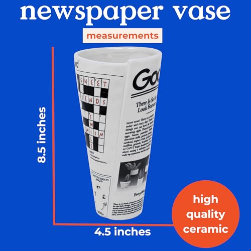 ban.do Vintage Inspired Newspaper Vase, Retro Ceramic Shelf Decor, Unique/Novelty/Eclectic Flower Vase, Newspaper