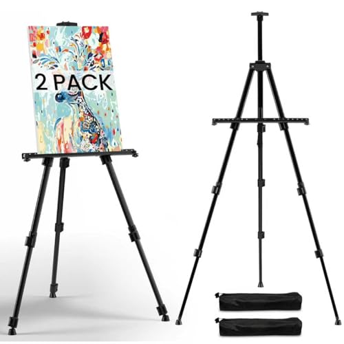 Art Easel for Painting and Display – 2pcs Adjustable Floor 66 Inch Folding Aluminum Easel Stand for Sign - Table Top Canvas Stand - Portable Drawing Paint Heavy Duty for Artist Adults Holder or Teen - style: 66B 2-Pack