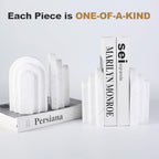 Natural Marble Book Ends - Heavy Duty Bookends for Shelves - Aesthetic Layered Arch Design Stone Book Holders, Decorative Modern Office Bookshelf Stopper Decor for Books/CDs, White - style: Arched-White