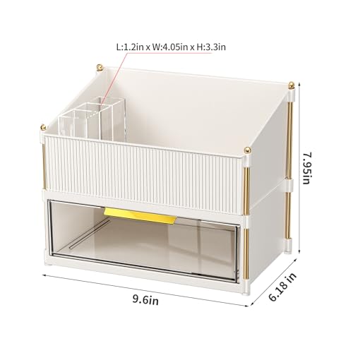 INVSSENE Stackable Makeup Organizer Countertop, Storage Perfume Skincare Cosmetic Lipstick Face Mask Makeup Brush Palettes, Ideal for Vanity Bathroom Counter - color: 3514 White+Clear