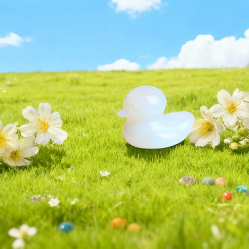 QINJIEJIE Opalite Duck Gifts Decor Funny Ducks Figurines Healing Gemstone Cute Animal Statues White Opal Stone Room Desk Home Duck Decor Reiki Energy Stocking Stuffers Gifts for Her - color: Opal