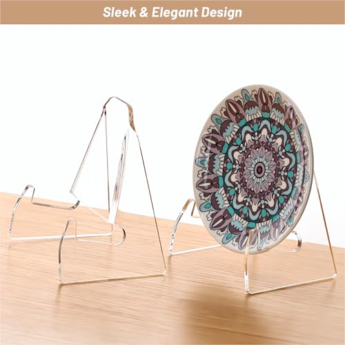 YUXUN Plate Stand for Display,2 Pack Plate Holder Display Stand,Acrylic Picture Frame Stand for Picture,Decorative Plate,Photo Easel,Tabletop Art(Clear,8Inch)