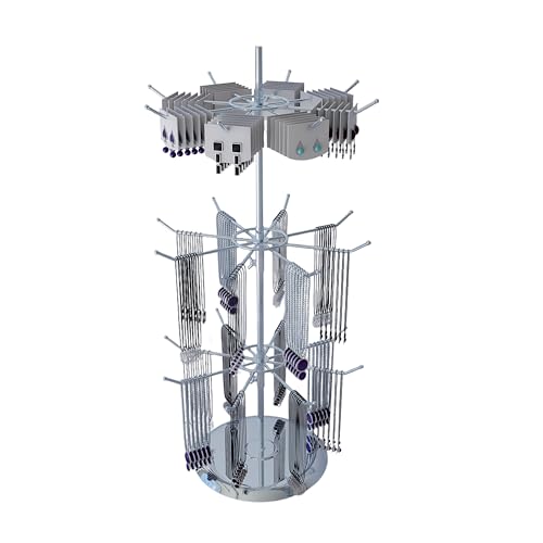 3 Tier Jewelry Holder with 8 Hooks Adjustable Height Chrome Countertop Spinner Display Stand for Necklace & Bracelet Keychain Display - size: Standard - 24 hooks