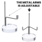 Crystal Stands for Display Adjustable Metal Arms Display Stand Easel Small Plate Stand with Acrylic Clear Round Base Silver Decorative Displays Holder for Coral Geodes Rock Crystals Seashell