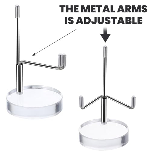 Crystal Stands for Display Adjustable Metal Arms Display Stand Easel Small Plate Stand with Acrylic Clear Round Base Silver Decorative Displays Holder for Coral Geodes Rock Crystals Seashell