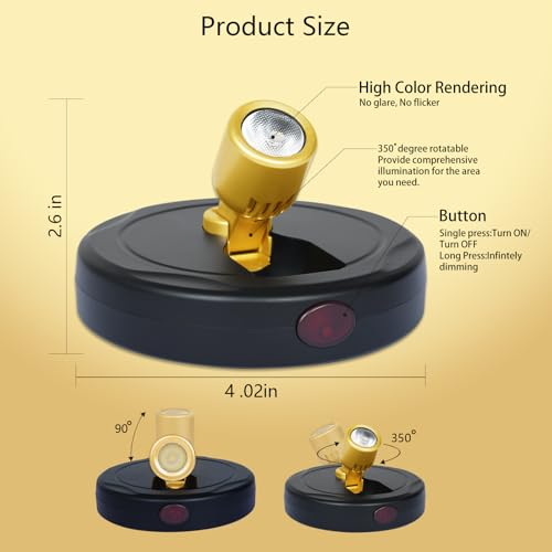 LED Spotlight Indoor,Rechargeable Battery Uplighting Indoor, Mini Accent Spot Lights for Plants Tree Wall Art Display Painting Artwork Portrait Dartboard Closet Gallery Photo - color: Gold
