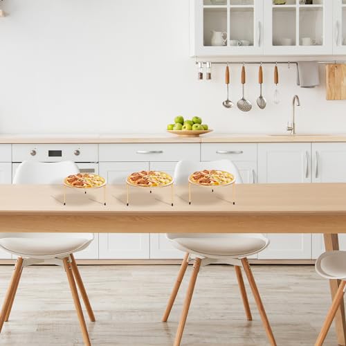 HPC DECOR Set of 3 Gold Metal Wire Pizza Pan Riser Stands-Round Pizza Tray Riser Rack ,Tabletop Display Racks for Food Platter Tray- Metal Display Stands,Pizza Rack Tray for Home,Restaurant and Party.