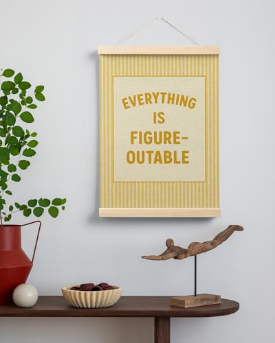 FGFK Everything Is Figureoutable Positive Affirmations Wall Art Poster Hanger Frame, Retro Yellow Inspirational Canvas Prints Framed Wall Decor for Office Classroom Home Bedroom, 12x16 Inch - color: Retro Yellow