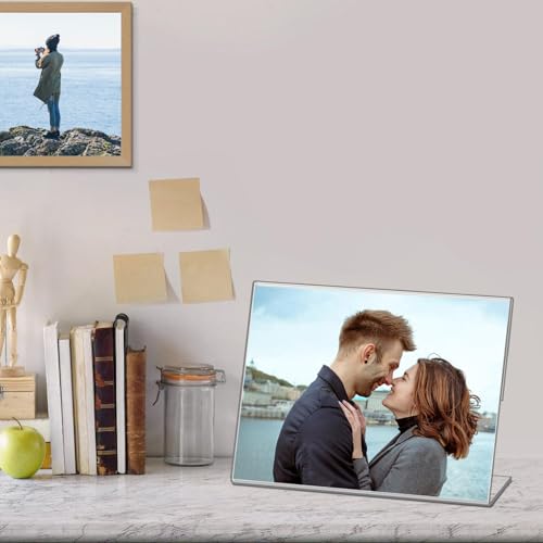 8 Pack Slanted Back Acrylic Sign Holder 5x7 inches,Clear Tabletop Sign Holder,Acrylic Picture Frames Stands for Display,Plastic Flyer Menu Holder for Office,Home,Restaurant（Horizontal）