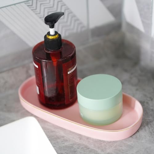 10x5 Bathroom Vanity Tray, Oval Ceramic Decorative Perfume Candle Tray for Bathroom/Kitchen Counter, Pink - color: Pink