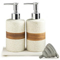 2-Pack Ceramic Soap Dispensers Set, Includes Stainless Steel Pump, Silicone Funnel and Diatomaceous Tray, Hand Soap, Dish Soap, Shampoo and Conditioner Dispenser for Bathroom & Washroom, White - color: White and White, size: 2xSoap Dispenser Set with Tray