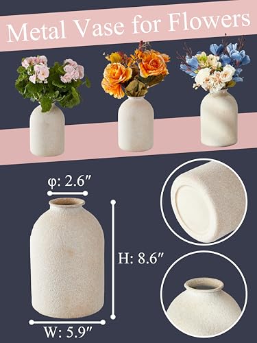 Beige Metal Vase, Textured Speckled Beige Decorative Vase, Modern Minimalist Tall Round Vase for Living Room, Bedroom, Entryway & Table Decor - color: Beige